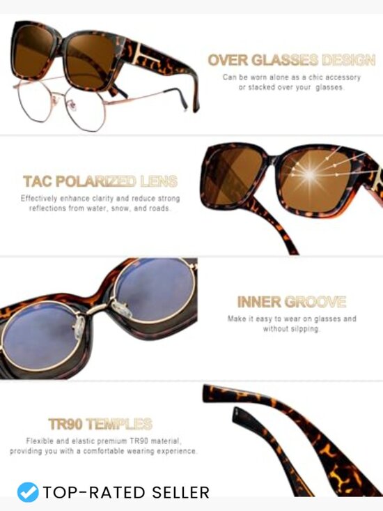 Oversized Fit Over Sunglasses Polarized Wrap Around Fashion Square Shades 2 Pack main image 4
